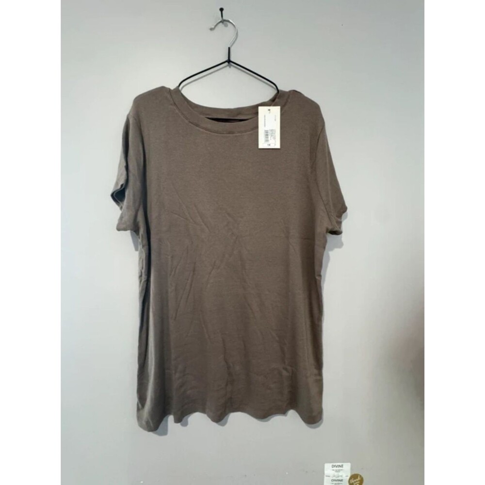 A New Day Women’s Ribbed Short Sleeve T-Shirt Brown Size 1X Crew Neck